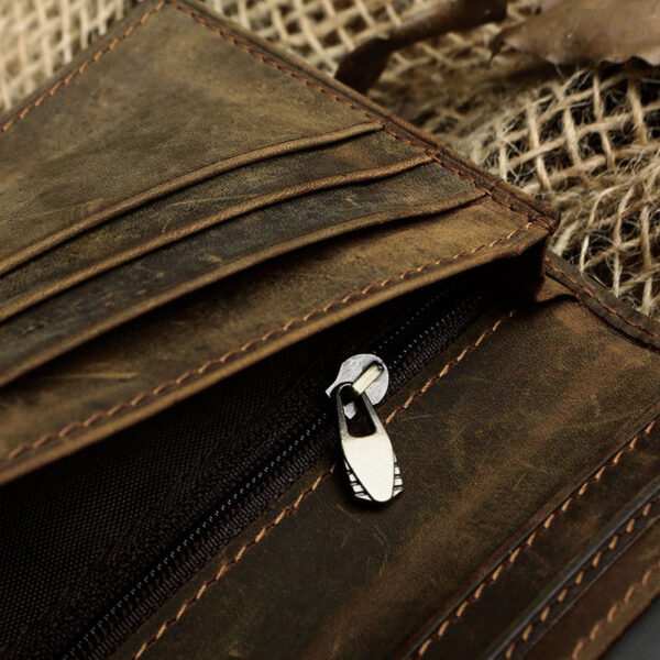 Men'S Wallet Retro Crazy Horse Leather Long Vertical Wallet - Image 2