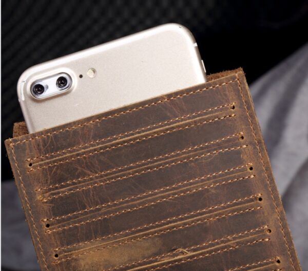 Men's Long Mobile Phone Bag Money Bag Head Layer Cowhide Crazy Ma Card Bag Wallet Card Clip Big Card Clip Thin - Image 5